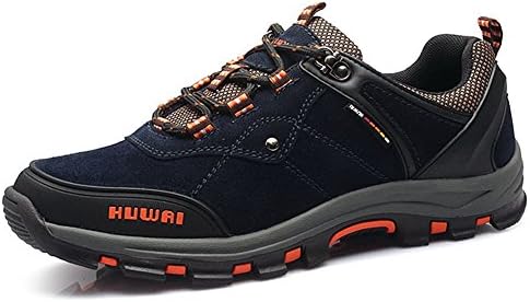 Men's Athletic Outdoor Sports Shoe Mountain Walking Climbing Hiking Low Lace Up Shoes with Swede Leather (UK6.5, Blue)