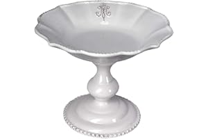 PALAZZO INT Fuente de Porcelana sobre Pie Estilo Rústico Plato Dulce Monograma Cuenco de Servir cw502 Palazzo Exclusivo