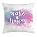Produktbild Quote Throw Pillow Cushion Cover, Make It Happen Calligraphic Lettering on Soft Pastel Color Splash Cloud, Decorative Square Accent Pillow Case, 18 X 18 inches, Pale Blue Pink and Lilac