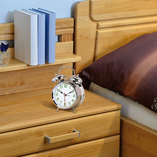 Hama analoger Nostalgie Wecker, Glockenwecker (lauter Alarm, Quarzlaufwerk, selbstleuchtender Stunden- und Minutenzeiger, Hintergrundbeleuchtung) silber - 2
