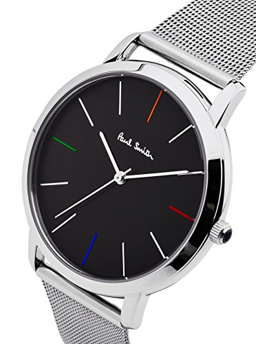 Paul Smith Men's Quartz Watch with Black Dial Analogue Display and Silver Stainless Steel Strap P10055