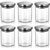 Deconox 6 lı Kare Cam Kavanoz Seti, Paslanmaz &Ccedil;elik Kapaklı Şeffaf Saklama Kabı, Baharat ve Kuru Gıda Organizeri, 9cm x 6,5 c