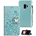 Produktbild Leder Hülle mit Galaxy S9, Bling Glitzer Diamant Strass Cover Brieftasche Case mit KunstLeder Schutz-Hülle mit Kartenfach Kredit Karten Geldklammer Hülle im Schmetterling Look für Samsung Galaxy S9