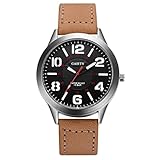 Dragon868 Herren Armbanduhr Machine mit braunem Lederband & großem, schwarzem Ziffernblatt/Armbanduhr mit Datumsanzeige & wechselbarem Lederarmband Für Studenten (Khaki)