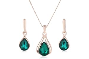 KONFEN Parure Gioielli Cristallo Donna, 2 Pezzi Set Collana Ciondolo Cristallo Girocollo Orecchini, Crystalline Gioielli Parure Collana e Orecchini per Donne Ragazze (Blu/Verde)