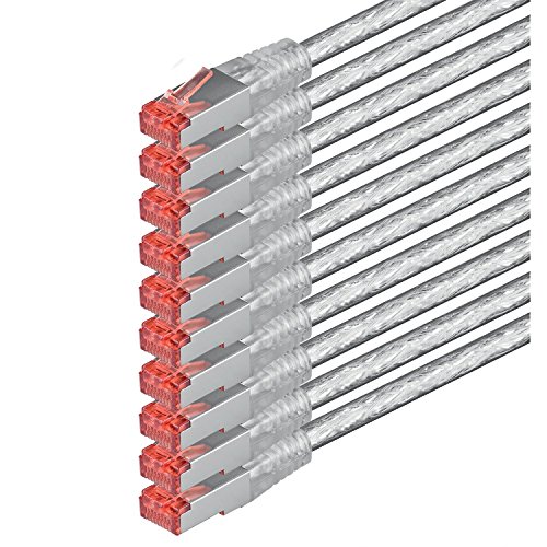 1aTTack.de - 2m - transparent - 10 Stück - Cat6 Cat.6 Netzwerkkabel Patchkabel Ethernetkabel Set Sftp 1000 Mbit/s kompatibel mit cat.5 cat.5e cat.6a cat.7