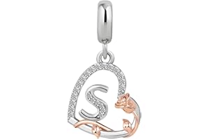 ZakiaHo Letter A-Z Initial Alphabet Charms for Bracelets Womens Rose Flower Love Heart Birthday Charm Beads Compatible with Pandora Bracelets
