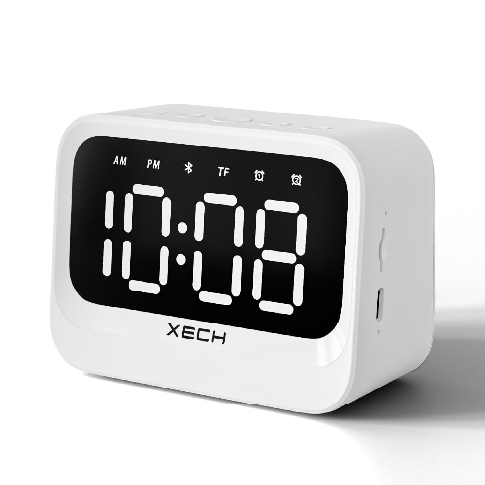 Xech Plastic Alarm Clock For Students And Heavy Sleepers Mini Digital Clock With Speaker Dual Alarm USB C Powered Loud Alarm 