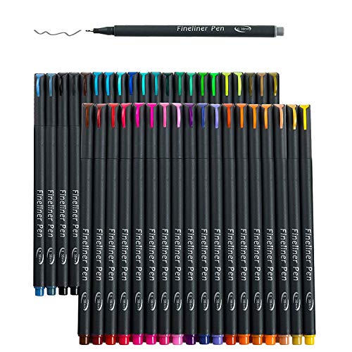 Paquet de 46 stylos de couleur de planificateur de journal, stylos Fineliner 40 couleurs avec 6 pochoirs différents, ensemble parfait pour Bullet Journal Planner Note Calendar Coloring