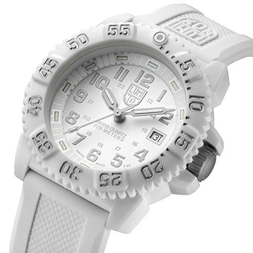 Luminox Navy SEAL Colormark  Men's Quartz watch with White dial featuring LLT Luminox light Technology 44 millimeters Carbon Compound case and White Silicone Strap  XS.3057.WO