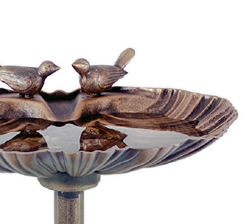 Große Bronzeeffekt-Vogeltränke, Tischschale mit Steinen, Gartenornament - 2