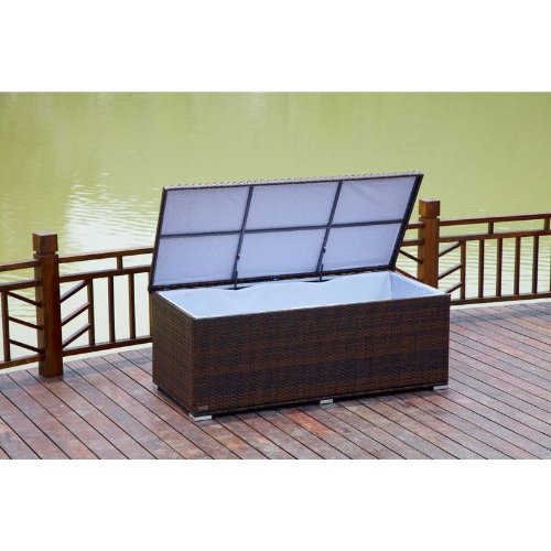OUTFLEXX praktische Kissenbox aus widerstandsfähigem Polyrattan, braun marmoriert mit Gasdruckfedern und Innenbezug, 204 x 94 x 75 cm, Gartentruhe Universalbox Aufbewahrungsbox Kissentruhe, wetterfest - 5