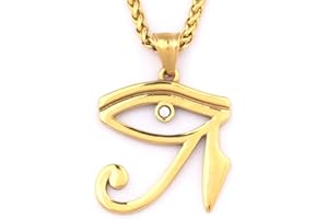 GUNGNEER Stainless Steel Goldtone Egyptian Udjat Eye of Horus Pendant Necklace Pharaoh Pyramid Talisman Amulet Jewelry