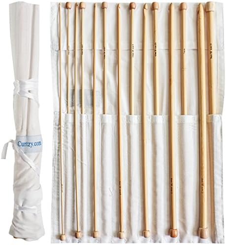 Set of 14 Afghan Bamboo Crochet Hooks by Curtzy - 34cm Wooden Hook Kit with Storage Case - Ideal for Crocheting, Lace, Doilies &amp; Flower Projects - The Best Set for Beginner and Professional