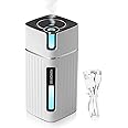 H HOLDPEAK Mini Car Humidifier, USB Portable Humidifiers with 7-Color Mood Light, 300ml Desktop Cool Mist Air Humidifier with 2 Mist Modes, Quiet Personal Humidifier for Home, Office, Bedroom, Car