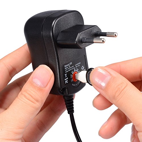 CUGLB Universal Power Netzteil | Universal Ladegerät | 12W AC/DC 3 / 4,5 / 5 / 6 / 7,5 / 9 und 12V 1000mA, 6 Stecker | Reiseadapter - 6