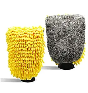 Qbic 2 in 1 Car Wash Mitt Microfiber Dual-Sided Chenille Microfiber Coral Velvet Mitt Scratch Free, Ultra-Soft Absorbent Car Wash Glove