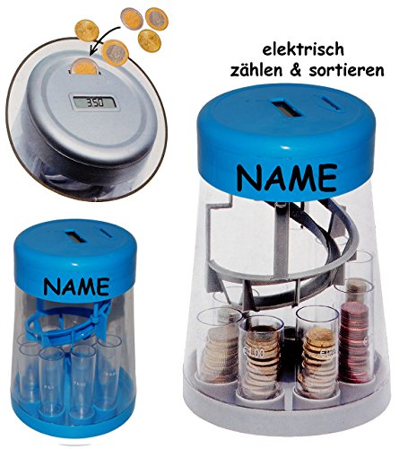 elektrische Spardose – “ Euro / € Münz – Sortiermaschine in BLAU “ + Zählfunktion / stabile & digitale Sparbüchse / Münzsortierer – Sparschwein für Kinder & Erwachsene – Rechnerfunktion – zählt Münzen – eingebauter Geldzähler – Zähler / Geldzählmaschine – Münzzähler / Münzenzähler – Digital - 3
