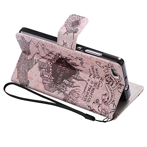 Feeltech HUAWEI P8 Lite Hülle PU-Leder und Brieftasche Bunte Muster Fall mit Magnetverschluss, Hybrid-Kickstand mit Stand-Funktion, schlagen Sie schützende weiche TPU Stoßstangenabdeckung und Kreditkartenhalter für HUAWEI P8 Lite Handgelenk Bügel-Buch-Art-Geldbeutel-Tasche mit 2 In 1 Berühren Sie Stift – Schloss - 4
