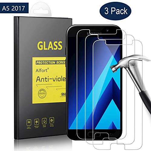 Alfort [3 Pezzi] Pellicola Protettiva Samsung Galaxy A5 2017, Proteggi Schermo 9H Durezza Ultra-Sottile Trasparente Impermeabile Vetro Temperato Screen Protector per Samsung A5 2017 Nessuna Bolla