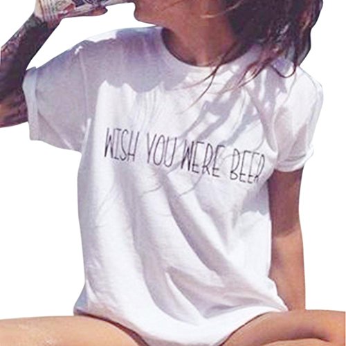 Damen Kurzarm Top Xinan Oberteile Gedruckt lässige Bluse (L, Weiß)