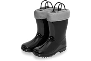 EUXTERPA Kids Wellies with Warm Fuzzy Lining, Light Up Glitter Winter Boots for Girls Boys, Handle it Easy on Wellington Waterproof Palying Boots