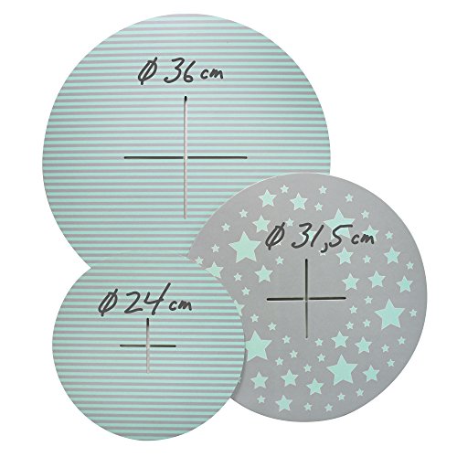 Muffinständer Frau Wundervoll aus festem Karton im Wendedesign – Seite 1 grau, türkise Sterne / Seite 2 grau-türkise Streifen – Etagere / Cupcakeständer - 4