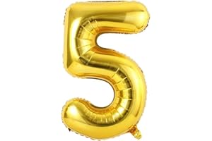 Vthoviwa 40 Zoll/18 Farbens Luftballon Zahlen 5 Golden, Luftballon 5. Geburtstag Foil Ballon, 0123456789,10-19,20-25,30,40,50,60,70,80,90, Party Decoration Helium Unterstützen
