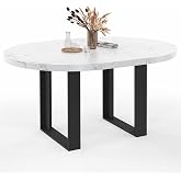 IDMarket Phoenix Round Extendable Dining Table for 4-6 People White Marble Effect Tray Alaska 110-150cm