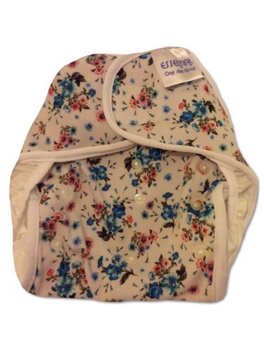 Essential Onesize Nappy Cover Velcro Blue Woodland Flowers - Made in UK
