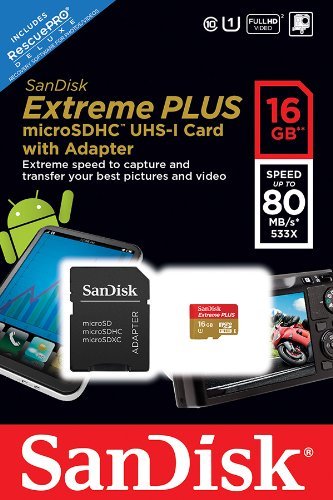 SanDisk Extreme Plus 16 GB SDHC Class 10/U1 Speicherkarte Geschwindigkeit bis zu 80MB/S – Netzteil SDSDQX-016G – U46A CustomerPackageType: Standard Packmaß: 16 GB - 2
