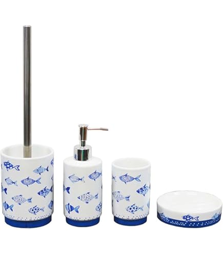 Set Accessori Bagno 6 Pezzi Bianco - Motivo Terrazzo Per Arredamento - Foto 8