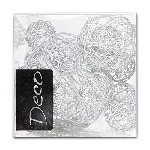 Drahtbälle Set 10-tlg. weiß (Klarsichtbox 1000 ml), Drahtkugeln weiß, Tischdeko, Deko für Hochzeit, Tischdekoration, Tischdeko