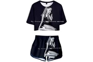 nuannuan Impression 3D Ariana Grande T-Shirt + Shorts Filles Vêtements De Sport Haut Mignon + Shorts Chanteur Mignon Filles Longue Dame Décontracté Lâche XS-XXL