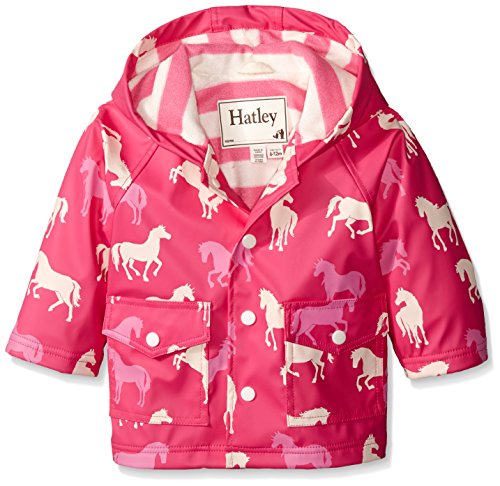 Hatley Baby-Girls Infant Raincoat -Classic Horses Long Sleeve Raincoat, Pink, 12-18 Months