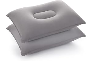 Idocolors Almohada de Viaje Inflable 2 Piezas Almohadas de Camping Hinchables Cojín de Aire para Acampada, Senderismo, Auto, Avión, Gris 42x29 cm