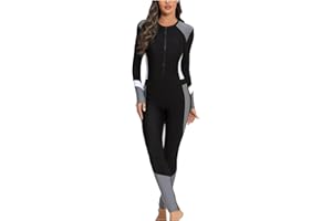 SYDUZAX Today Deals Women One Piece Swimsuit Wetsuit Full Length Rash Guard Sets Sports Swimming Costume Diving Suit Athletic Swimwear Surfing Suit Ladies Long Sleeve Sun Protection Swimsuit with Zip Swimwear