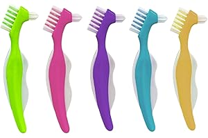 HRASY 5 spazzole per la pulizia della protesi dentaria, con setole multistrato, triangolari, dure, a doppio lato, per la pulizia dei denti falsi, multicolore