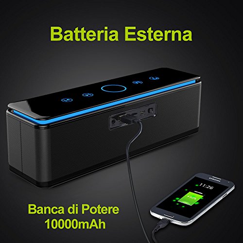 ZEALOT - S7 Altoparlanti Touch Control Bluetooth Speaker Wireless,10000mAh Banca di Potere/26W/LED Lignt/3,5mm AUX/TF Card per Iphone /Smartphone Android/Mac/Tablet PC,ecc-NERO