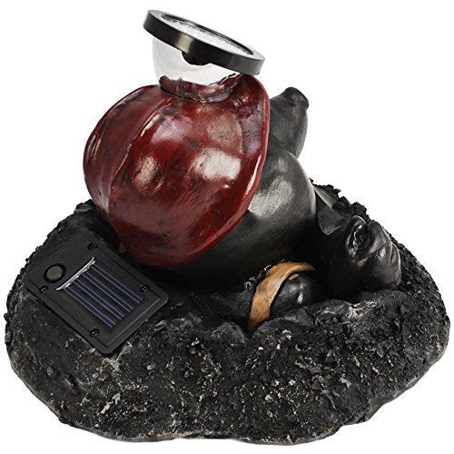 COM-FOUR® Dekofigur „Maulwurf-Bergmann“, Gartenfigur mit Solar LED Helmlampe, aus wetterfestem Polyresin, ca. 25x17cm - 6