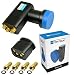 Produktbild Opticum QUAD LNB 0,1 dB für 4 Teilnehmer direkt Quattro Switch 4-fach FULL HDTV HD+ SKY TV 3D + Wetterschutz (ausziehbar) SAT Satellit Kopf Satellitenempfänger Receiver SET mit 4 F-Stecker vergoldet GRATIS dazu