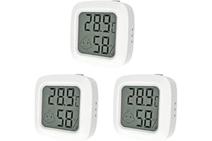 DINJUNXI Thermometre Interieur Maison Lot 3 Thermomètre d'intérieur | Interrupteur à Touche Unique | Alerte Confort | Mini écran LCD | Adsorption Magnétique | Précision de ± 1°C | Hydrometre Intérieur Digital