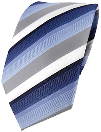 Cravate TigerTie étroite Bleu Noir Argent Rayée - Longueur 150 Cm, Largeur 6 Cm, Boucle Passantino
