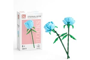 MERAPRIME 2 Rosas Eternas Bloques de Construcción - Ramos de Flores Artificiales - Flores Artificiales Decoración, Regalo Cumpleaños Mujer, Bloques Construccion Niños, Regalo Cumpleaños Madre, Navidad (Azul)