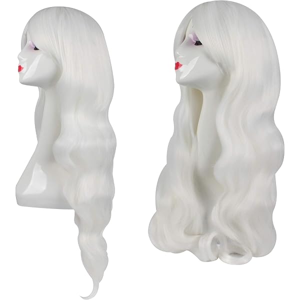 Perruque Blanche Bouclée Longue 70cm - Cosplay, Déguisement, Halloween - Fibre Synthétique Résistante à La Chaleur