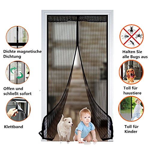 Magnet Fliegengitter Tür Insektenschutz Magnet Fliegenvorhang Moskito Vorhang 90*210 / 100*220 ist Ideal für die Balkontür, Kellertür, Terrassentür, Kinderleichte Klebemontage Ganz Ohne Bohren (100*220cm)