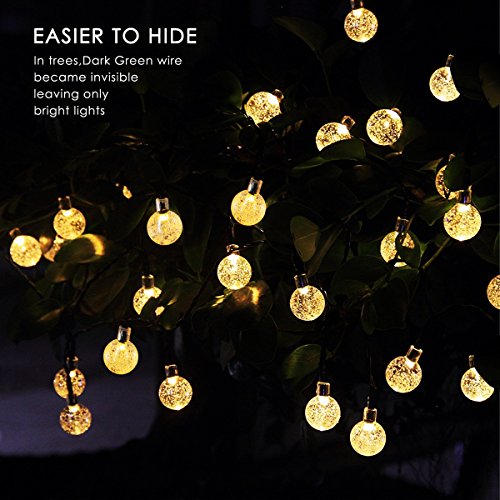 Amir Solar Lichterkette, 8 Modi Solar Beleuchtung Kugel, 6m 30LED Solar Glaskugel Lichter, Wasserdichten Outdoor Starry Schnur Licht für Party, Hochzeit, Fest Deko usw. – Warmweiß - 3