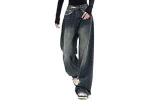 ticticlily Baggy Jeans Damen Jeans Hose mit Hoher Taille Y2K Style Harajuku E-Girl Streetwear Hose Casual Baggy Vintage Denim Hose Freizeit Loose Gerade Hosen