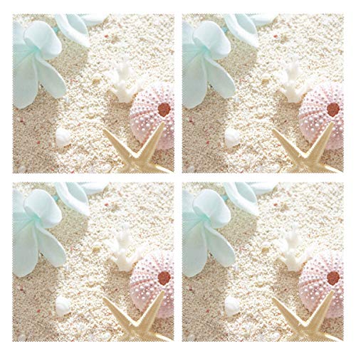 BJAMAJ Seashell Placemats, Thick Heat-resistant Stain Resistant Non-slip Polyester Dinner Table Mats, Set of 4 (12’’ x 12’’)