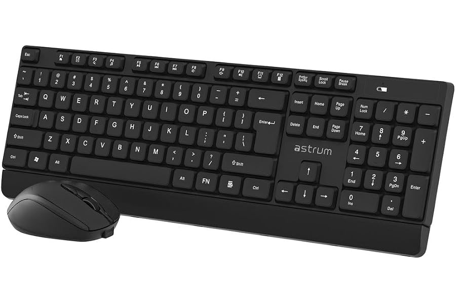 Astrum Wireless Desktop Keyboard & Mouse Combo, Silent 104-Key Full-Size Keyboard, 1600DPI 4-Button Optical Mouse, Spill-Resi